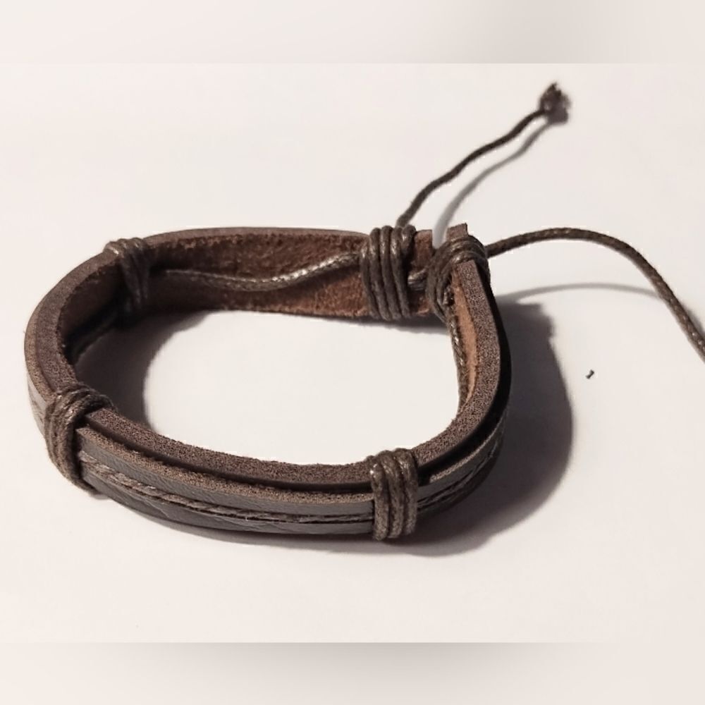 Men's bracelet leather layered brown new d66‎